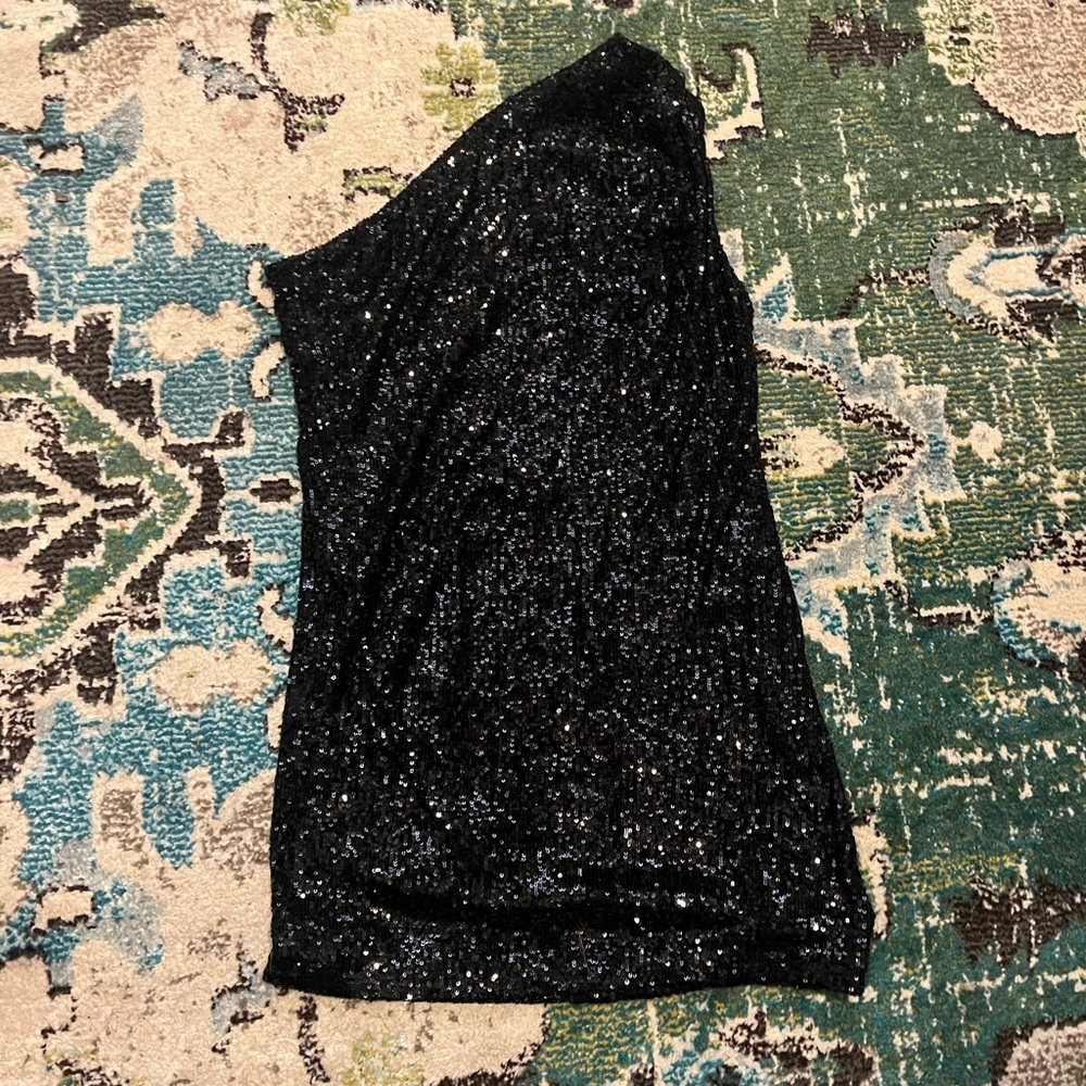 Black Sequin One-Shoulder dress large NWT